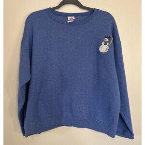 Vintage 90s Hanes Her Way Crewneck Sweatshirt Women’s Large Blue Snowman